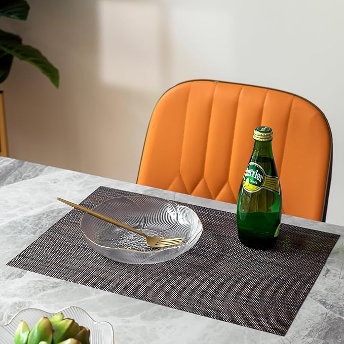 LEXMORE Placemats Set of 8 Vinyl/Plastic Woven Place Mats for Kitchen Table Indoor/Outdoor Washable Placemat Wipeable Dining Table Mats(Black/Brown)
