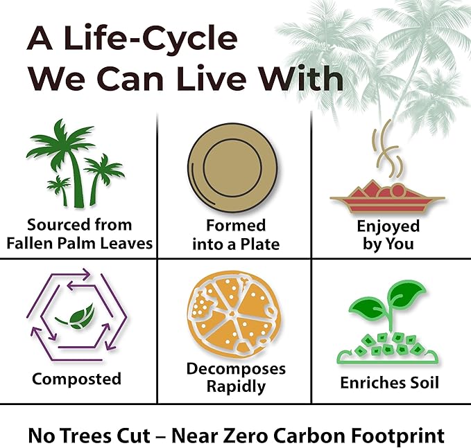 Indie Palm Disposable Palm Leaf Plates – 100 Pack 8 Inch Round – Heavy Duty, 100% Compostable & Biodegradable – Eco-Friendly Alternative to Plastic & Bamboo – Perfect for Parties & Events