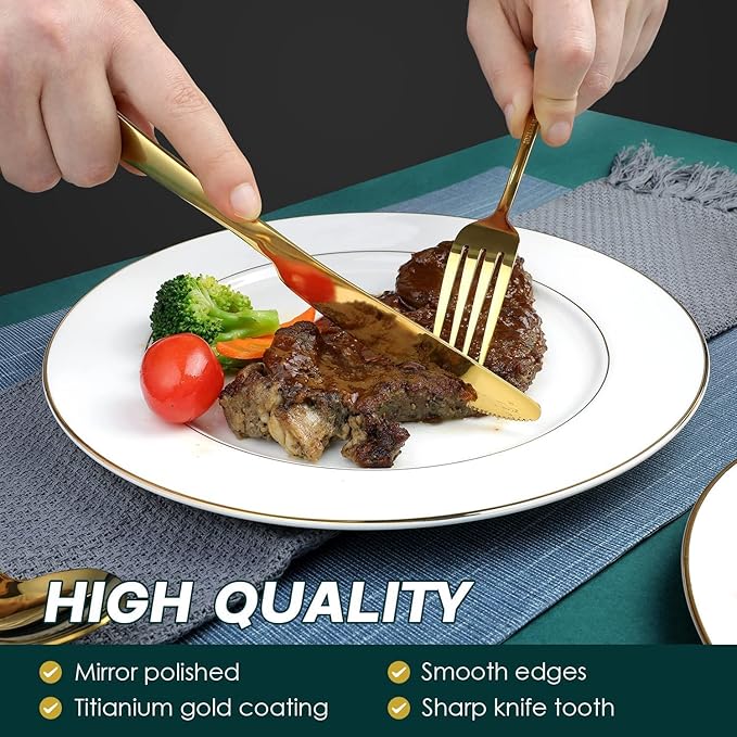Vintage Gold Silverware Flatware Set for 6, European Classic Style 24 Pieces Stainless Steel Tableware Cutlery Set,Fine Kitchen Utensils for Wedding Restaurant Hotel Christmas