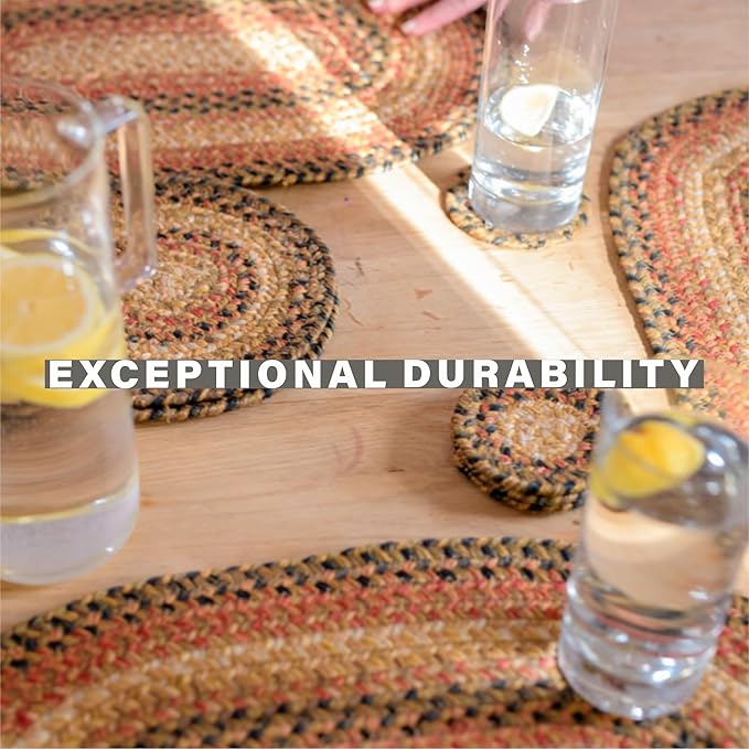 Homespice Russet Jute Braided Short Table Runner, Warm Country Decor, Set of 2, Multicolor Rectangle 8x28 - Rich Colors, Easy to Clean, Durable and Protects Furniture