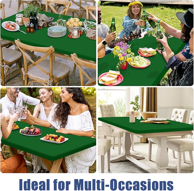 Spandex 8 Foot Rectangle Table Cloth 2 Pack, Elastic Fitted Tablecloths for Picnic, Stretch Washable Patio Table Cover for Outdoor, Camping, Banquet and Parties (Emerald Green, 30"x96")