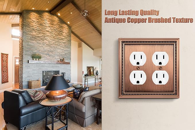 Henne Bery Sunken Pearls Heavy Duty Decorative Wall Plate Switch Plate Outlet Cover (Double Duplex, Antique Copper)
