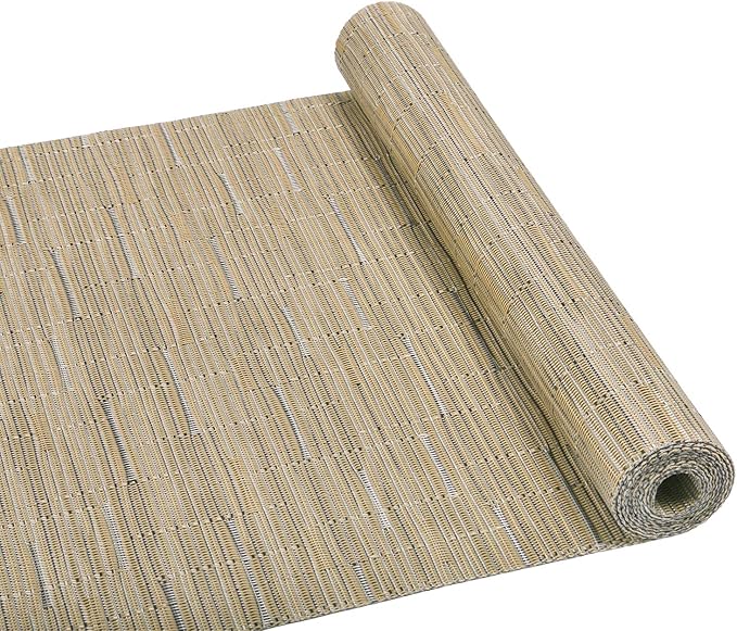 SHACOS Woven Vinyl Table Runner Indoor Outdoor 12x54 inch Kitchen Dining Table Runners Wipe Clean Washable PVC Table Runner, Bamboo Tan