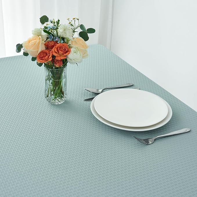 maxmill Weaved Texture Tablecloth Water Resistance Antiwrinkle Spillproof Soft Washable Table Cloth for Dining Room, Buffet Banquet Parties Holiday Dinner, Rectangular 70 x 108 Inch, Dusty Blue