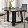 OKD 47" Dining Table for 4-6, Round Dining Room Table with Triangular Structure Pedestal Stable Base, Curved Table Edge, Circle Kitchen Tables for Dining Room, Kitchen, Black Oak