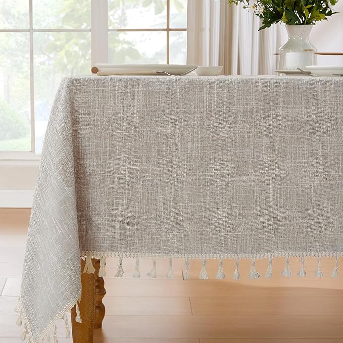 JIALE Textured Tablecloth, Heavy Duty Linen Style Farmhouse Table Cloth Rectangle Table, Wrinkle-Free Washable Waterproof Table Cover for Kitchen, Dining, Parties, 55"x120", Light Brown
