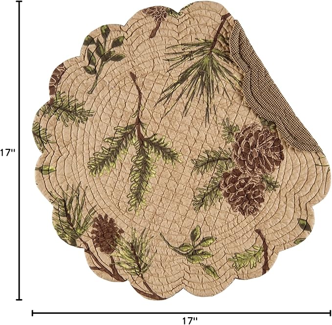 C&F Home Woodland Retreat Pinecone & Pine Needles 100% Cotton Round Scalloped 17" Single Placemat All Seasons Fall Autumn Harvest Summer Lodge Log Cabin Reversible Machine Washable Kitchen Dining