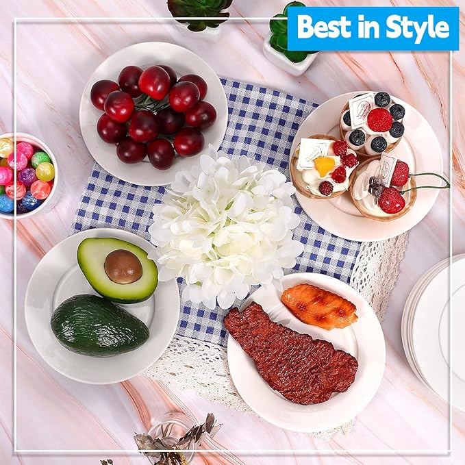 12 Pcs Porcelain Dessert Plates, 6 Inch White Appetizer Plates, Ceramic Salad Plate Set, Small White Plate for Appetizers Snack Cake Bread, Microwave Oven and Dishwasher Safe