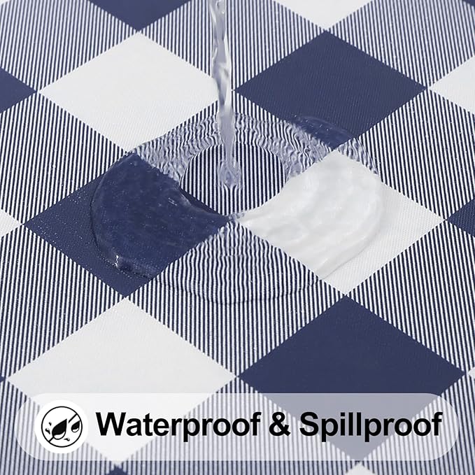 Smiry Square Picnic Table Cloth, Elastic Waterproof Fitted Vinyl Tablecloths, Flannel Backed Buffalo Plaid Table Covers for Dining, Camping, Outdoor (White and Navy, 36" x 36")