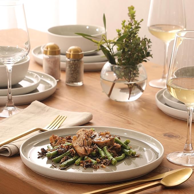 Gibson Elite Tahoe Sunset 12-Piece Reactive Stoneware Dinnerware Set – Matte Exterior & Shiny Interior Plates and Bowls, Durable Everyday Dish Set, Microwave & Dishwasher Safe - Grey