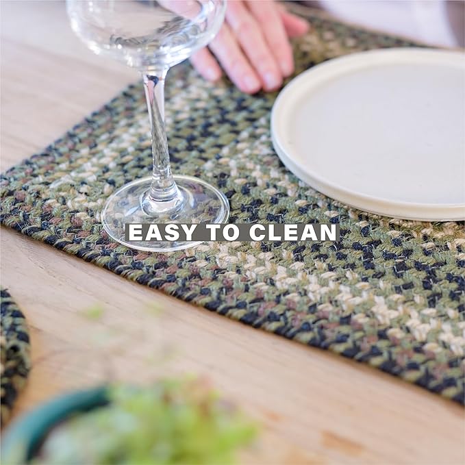Homespice Pinecone Jute Braided Placemats, Warm Country Rustic Decor, Set of 4, Green 13x19 Oval Table Mats - Vibrant Colors, Durable, Easy to Clean and Protects Furniture