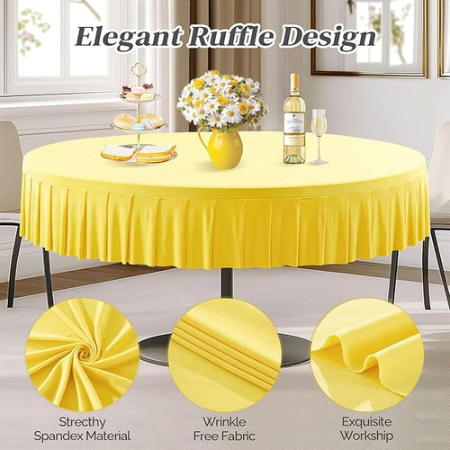 1 Pack Yellow Spandex Round Tablecloth - 5FT Fitted Table Cover with Skirt for 60 inch Table, Wrinkle Free for Wedding Party Dining Banquet