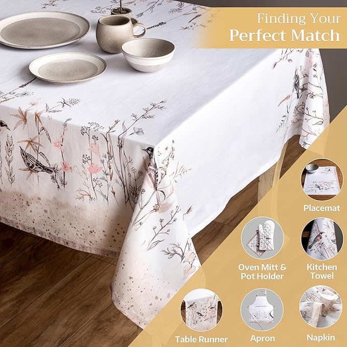 Maison d' Hermine Table Cloth Rectangle Table 100% Cotton 54 x 72 Inches Tablecloth Reusable Decorative for Dining Room Farmhouse Home Valentines Day Decorations Spring Summer - Meadow Florals - Brown