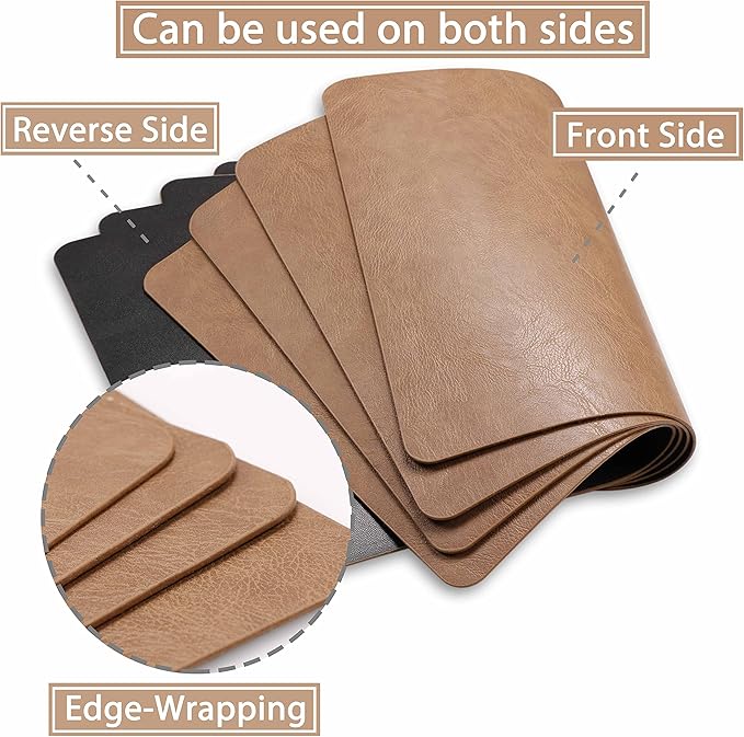 Set of 8 Faux Leather Placemats, PU Table Mats, Waterproof, Stain Resistant, Heat Resistant, Non-Slip Easy to Clean for Kitchen Dining Table,Conference Table F Flaxen