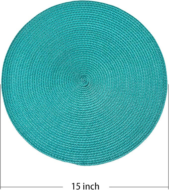 AHHFSMEI Round Braided Placemats 15 Inch Round Table Mats for Dining Tables Natural Woven Heat Resistant Place mats Set of 6 (Turquoise)