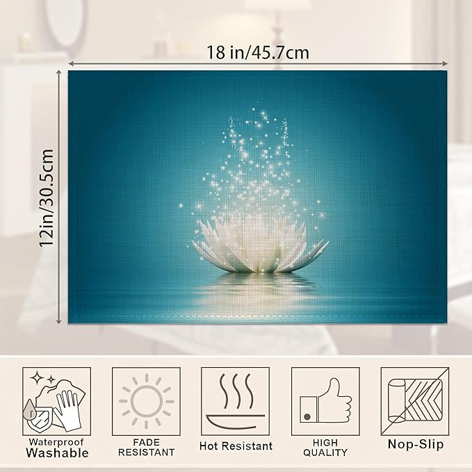 Placemats,Magic Lotus Placemats 12x18 Inch Waterproof Non-Slip Washable Table Mats for Kitchen Dining Party Table Decor,Set of 6