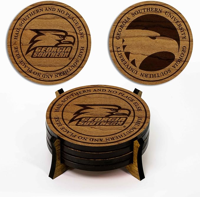 LazerEdge Wooden Coaster Set - 120+ University Designs Hand Crafted from Cherry Wood - Officially Licensed Product - 4-Pack (Georgia Southern Eagles)