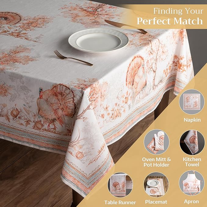Maison d' Hermine Table Cloth Rectangle Table 100% Cotton 60 x 120 Inches Fall Tablecloth Reusable Everyday Use for Thanksgiving Christmas Decorations Dining Farmhouse Party (Giving Thanks)