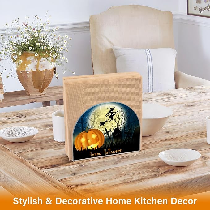 Napkin Holder Halloween Witch Pumpkin Crystal Clear Acrylic Napkin Holders, Paper Napkin Holder Dining Table Dispenser for Kitchen Restaurant Home Decor Bar Accessories