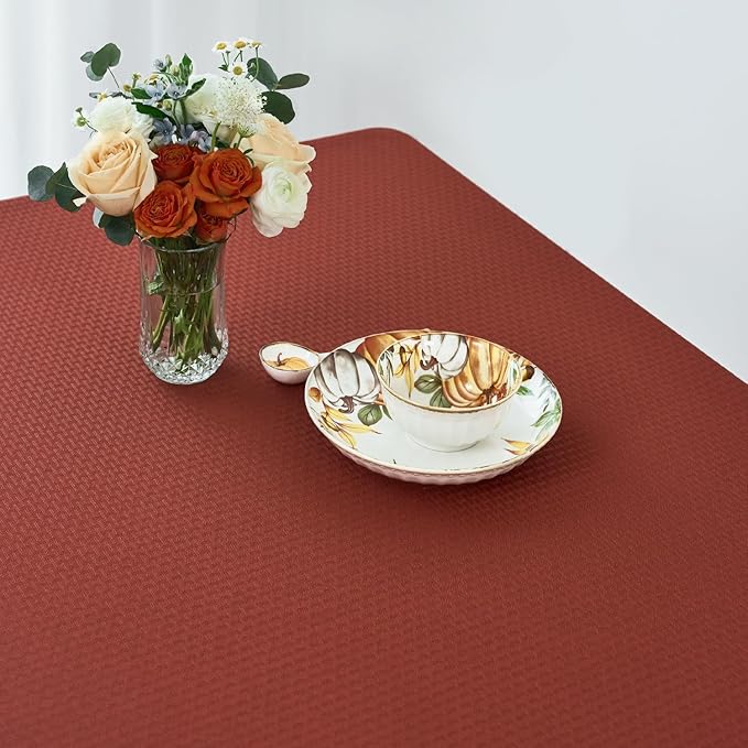 maxmill Weaved Texture Square Tablecloth Stain Resistant Waterproof Wrinkle Free Soft Fall Table Cloth, Decoration for Fall Harvest Fabric Cover for Dining Room, 52 x 52 Inch, Rustic Brick