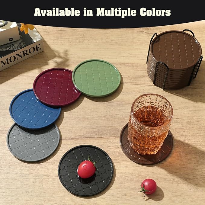 Coasters Set of 8,Hot or Cold Drink Coasters with Holder,Modern Style Coffee Table Coaster,Suitable for Kinds Cups Beer,Drink,Anti-Overflow Tabletop Protection (Black, 6pcs)