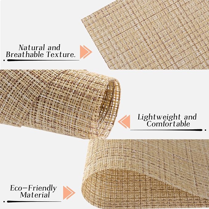 Timeet Placemats Set of 4, Heat Resistant Non-Slip Place Mats for Dining Table, Durable Washable PVC Vinyl Woven Table Mats, Linen Textured Placemats for Kitchen Resistant Easy to Clean(Beige