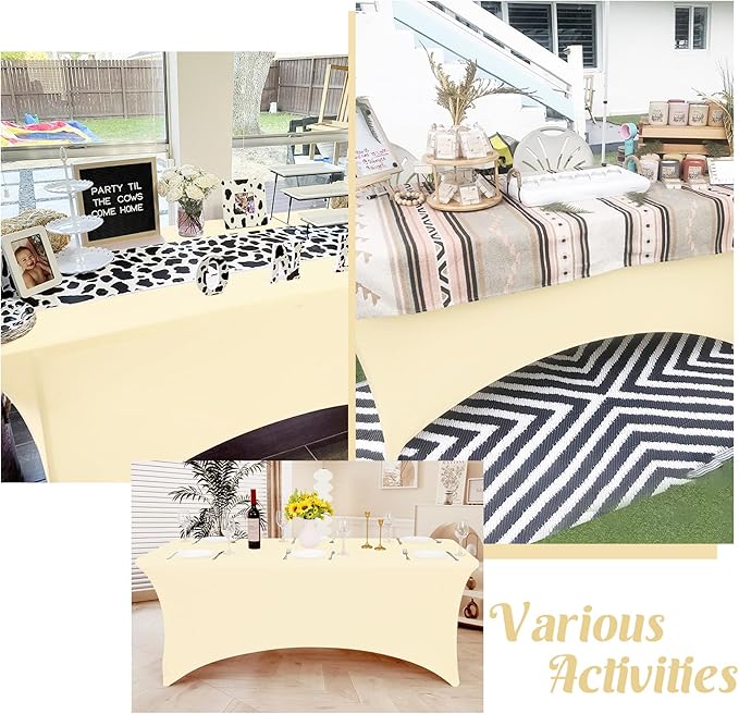 HAISIWLKJ 3 Pack Table Cloth 6ft Beige Tablecloths for Rectangle Folding Table Spandex Fitted Stretch Table Cover Wrinkle Resistant Washable Table Protector for Party, Wedding, Banquet, Festival.