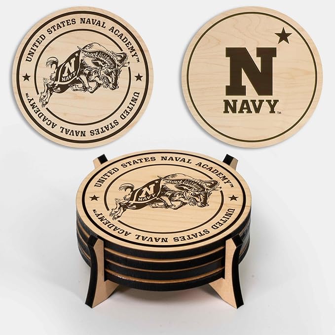 LazerEdge United States Naval Academy Goats Wooden Coaster Set - Maple Wood - Officially Licensed Product - 4-Pack
