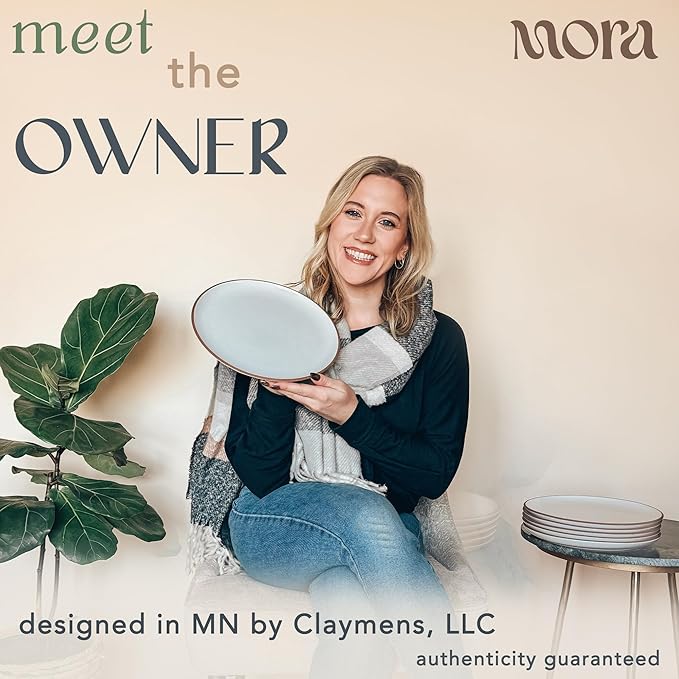 Mora Ceramic Dinner Plates Set of 6, 10 inch Dish Set - Microwave, Oven, and Dishwasher Safe, Scratch Resistant, Modern Rustic Dinnerware- Kitchen Porcelain Serving Dishes - Earl Grey