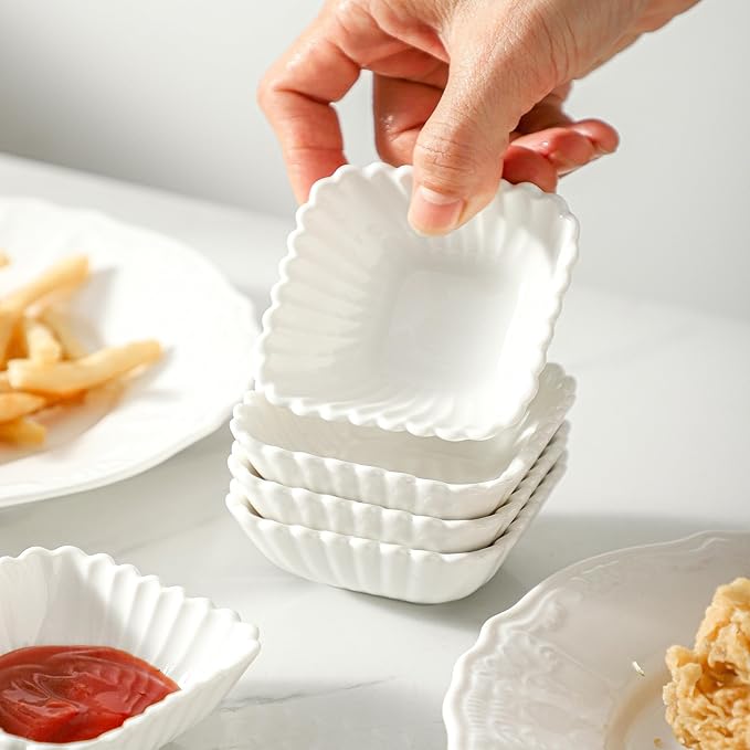 UIBFCWN 12 Pack Ceramic Soy Sauce Dishes, 2 oz Square Dipping Sauce Cups/Bowls/Dishes for Kitchen, Small Dip Bowls Set, Mini Bowl for Side Dish, Ketchup, Soy, BBQ, Sushi, Party - 2.75inch