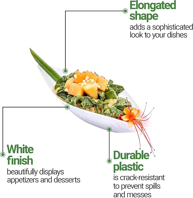 Restaurantware 1 Ounce Dipping Sauce Bowls 100 Disposable Dipping Sauce Dishes - Canoe Shaped Unique Design White Plastic Small Dishes For Dips Appetizers Desserts Or Samples