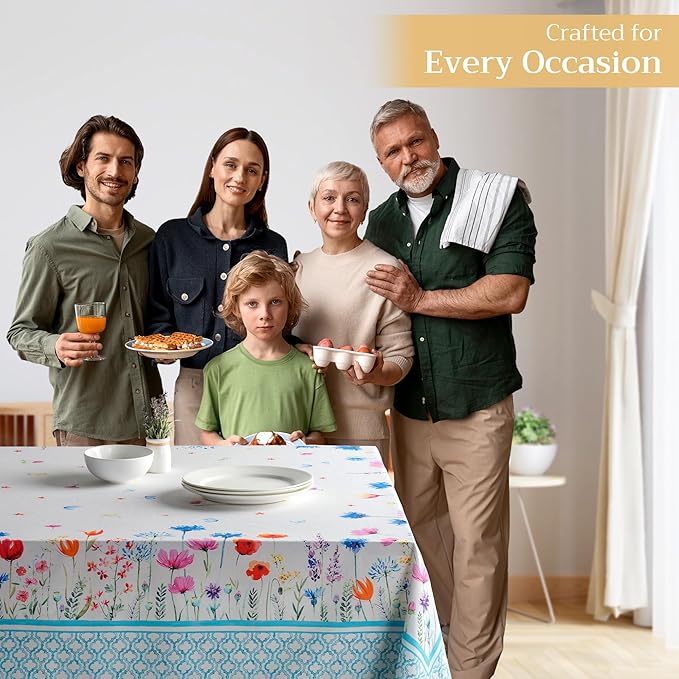 Maison d' Hermine Table Cloth Rectangle Table 100% Cotton 54 x 72 Inches Tablecloth Reusable Decorative for Dining Room Farmhouse Home Valentines Day Decorations Spring Summer - Flower in The Field