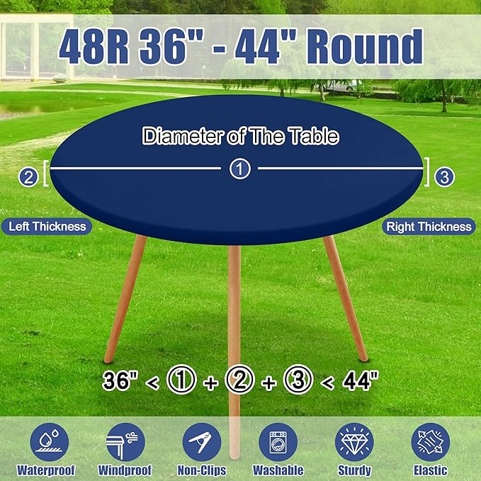 Round Spandex Tablecloth 2 Pack, Elastic Fitted Waterproof Tablecloths for 36"-44" Tables, Stretch Washable Picnic Table Cover for Camping, Dining, Indoor and Outdoor, Navy