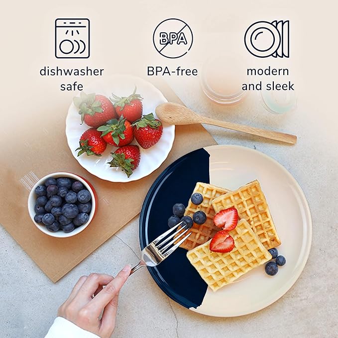 Thomas Fuchs Creative Melamine Side Plates Set of 4, Chip and Break-Resistant, Durable Salad Plates, Kid-Friendly Dessert Plates for Indoor and Outdoor, Dishwasher Safe, Ivory/Navy