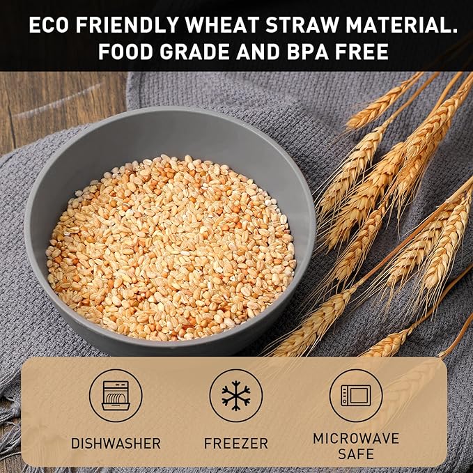 Geosar 18 Pcs Unbreakable Cereal Bowls 24 Oz Microwave and Dishwasher Safe Wheat Straw Fiber Lightweight Bowl for Soup Kitchen Serving Salad Dishes Oatmeal(White, Black, Gray)
