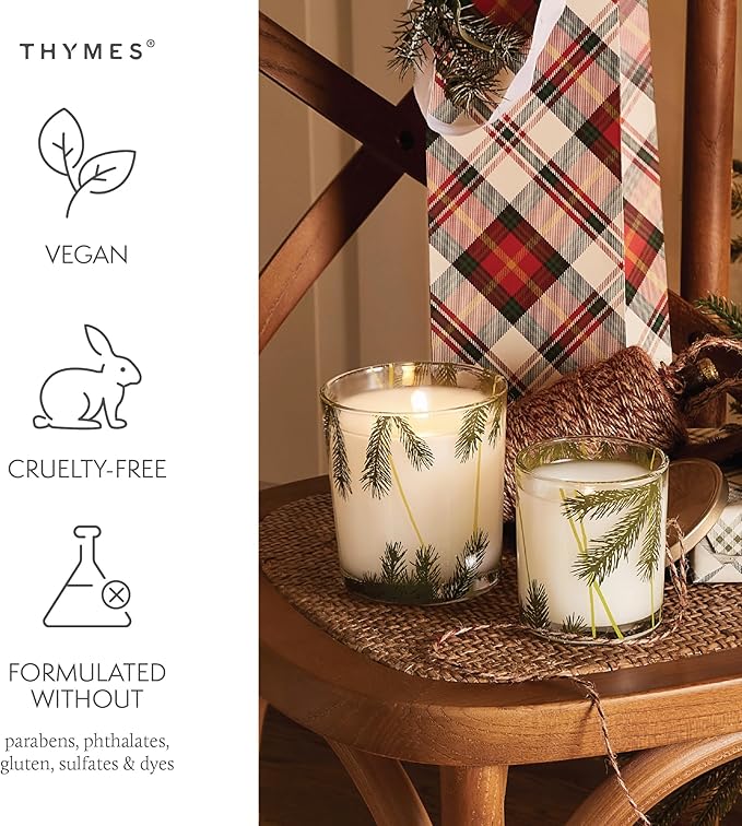 Thymes Frasier Fir Pine Needle Candle – Holiday Candles for Home Scented with Notes of Crisp Siberian Fir, Cedarwood & Sandalwood – Christmas Decor – Christmas Gifts for Women & Men (2 oz)
