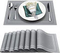 Placemats Set of 8,Washable,Heat and Stain Resistant Indoor/Outdoor Place mats,Vinyl Woven Non Slip Table Mats for Restaurant Table Protection,PVC Placemats(Gray,8PCS)