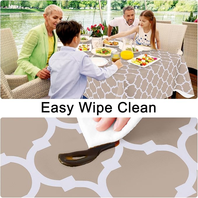Smiry Square Table Cloth, Wipeable Spillproof Plastic Tablecloths for Dining, Waterproof Vinyl Tablecloth with Flannel Backing for Square Tables, Camping, Outdoor and Indoor (70"x70", Khaki)