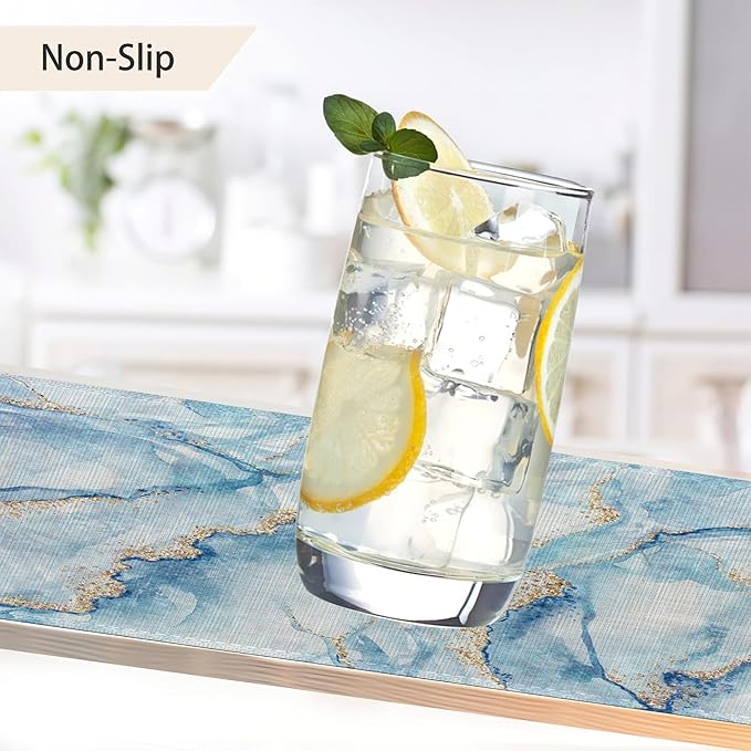 Marble Placemats Set of 6,Blue Gold Elegant Marbling Place Mats Heat Resistant Washable Non-Slip Table Mats for Party Kitchen Dining Decor 12x18 Inch