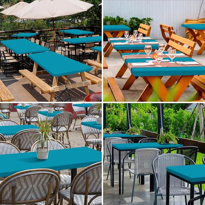 homing 2 Pack Rectangle Table Cloth, Elastic Fitted Fabric Tablecloth Fits for 4 Foot Folding Tables, Washable Table Cover for Picnic, Camping, Indoor & Outdoor (Teal, 24" x 48")