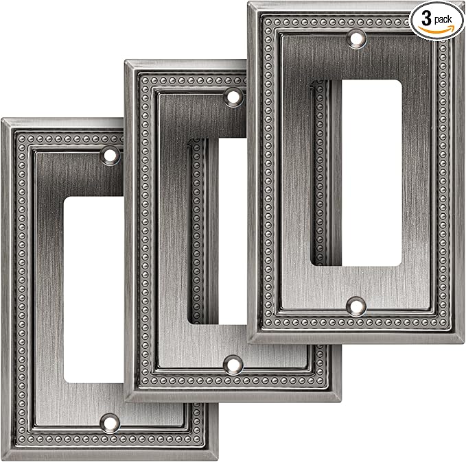 Henne Bery Sunken Pearls Heavy Duty Decorative Wall Plate Switch Plate Outlet Cover (Single Decorator, 3 Pack, Heirloom Silver)