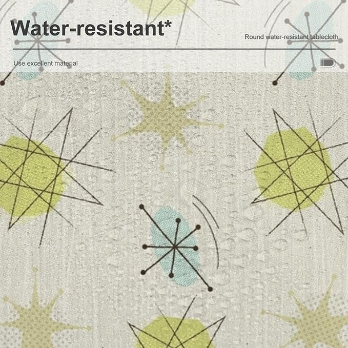 Mid Century Retro Round Tablecloth, Modern 1950s Style Abstract Geometric Vintage Print Tablecloth for Home Party Dining Room Kitchen Decor 36Inch(90cm)