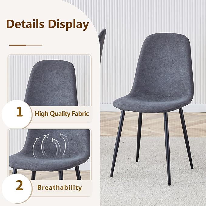 Round Dining Table Set for 4, 45" Modern Faux Marble Kitchen Table and Upholstered Chairs, 5 Piece Small Circle Dinette Set for Dining Room, Kitchen (Black Set)