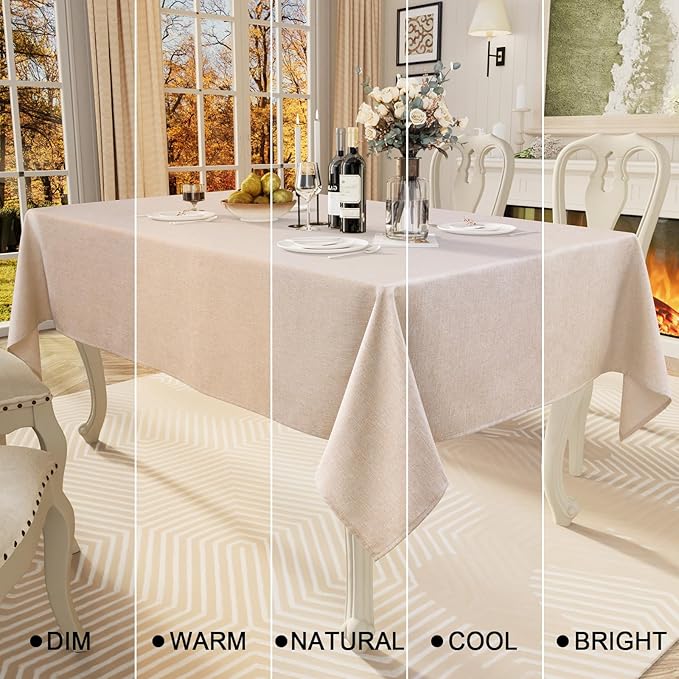 Smiry Rectangle Table Cloth Linen Textured, Waterproof Spillproof Anti-Wrinkle Burlap Tablecloth, Washable Decorative Fabric Table Cover for Dining, Party, Banquet, 54 x 78 Inch, Linen