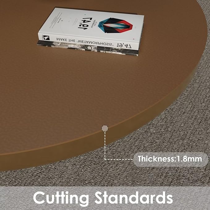 Round Table Pad, 1.8mm Thick, Dia.24 Inch, Leather Table Cover, Dining Table Protector, Mud Color + Champagne Gold