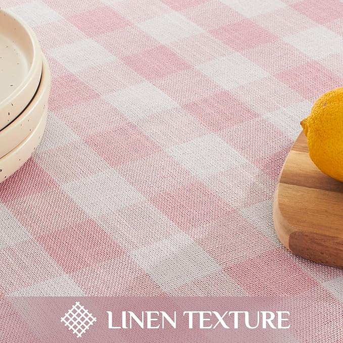 Softalker Valentines Pink Gingham Tablecloth Rectangle, Outdoor Linen Cotton Checkered Table Cloth with Tassel, Heavy Duty Wrinkle Free Plaid Table Cover for Easter Dining Spring Party - 55 x 70 Inch
