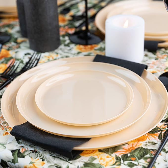 PLASTICPRO [30 Pack 10.6 Plastic Party Plates Beige Edge Collection Premium heavyweight Elegant Disposable Tableware Dishes Beige