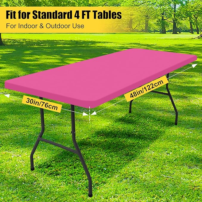 Smiry Rectangle Picnic Table Cloth, Waterproof Elastic Fitted Tablecloths for 4 Foot Tables, Washable Polyester Table Cover for Camping, Indoor and Outdoor (Rose Pink, 30"x48")