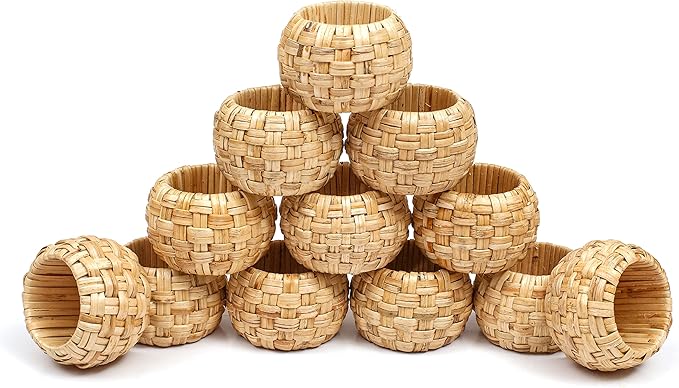 Lightnpro Natural Rattan Decorative Napkin Rings Set of 12, Serviette Napkin Rings Bulk for Party Decoration, Table Top Décor for Dinning Table, Everyday, Christmas, Easter Family Gatherings