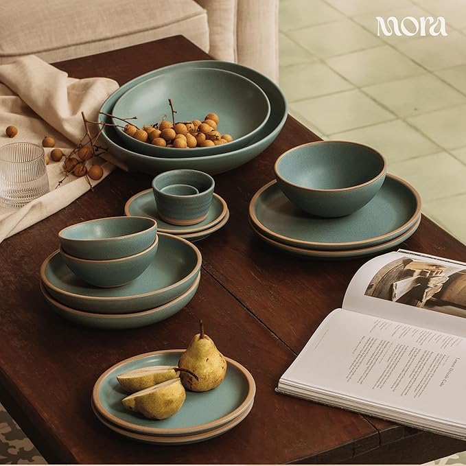 MORA Medium Bowls Set of 4, 28oz Ceramic Pottery Everyday Bowls - Microwave, Oven and Dishwasher Safe - Iris